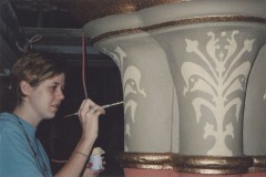 A Studio Werk artist stenciling the capital of a pillar, October 2007