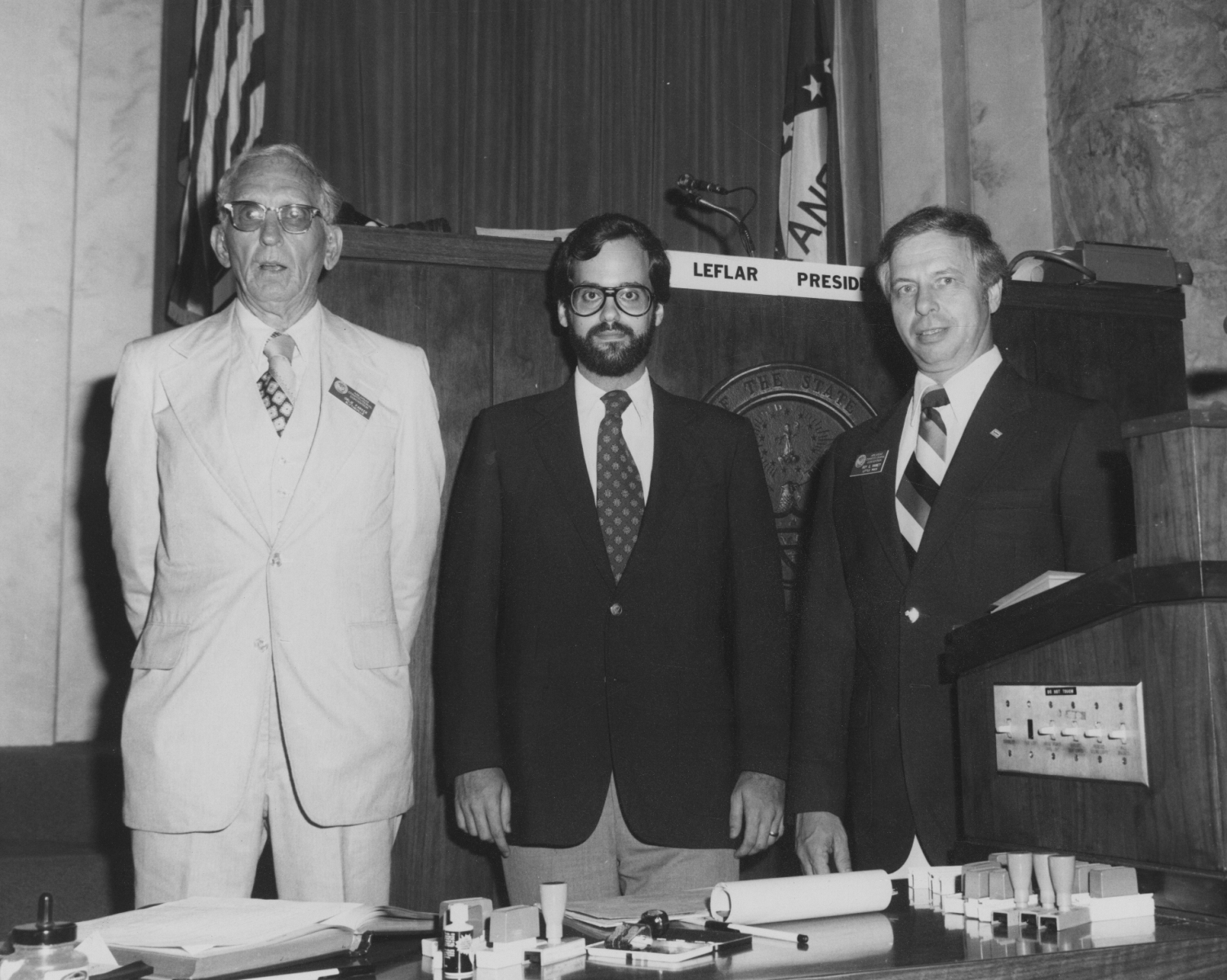 Photograph of delegate Orlie Parker, reading clerk Bill Jones, and delegate Roy Rainey