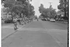 Arkansas National Guard lined up along Park Street in front of Central High School