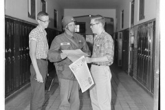 101st Airborne Captain Barker speaks with students Henry Dale Griffith and Mike Barrier