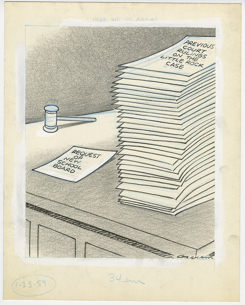 A cartoon entitled "Here We Go Again," featuring "Request of New School Board"
