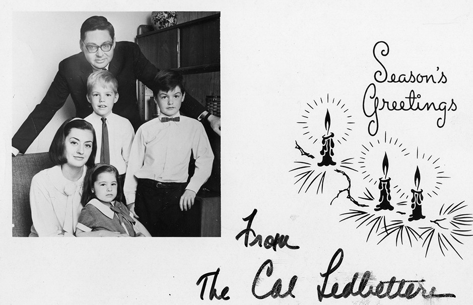 Cal and Brownie Ledbetter's family in Christmas card, 1963-1964