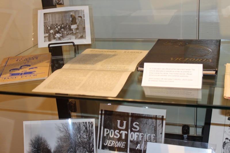 Curated items in a glass case