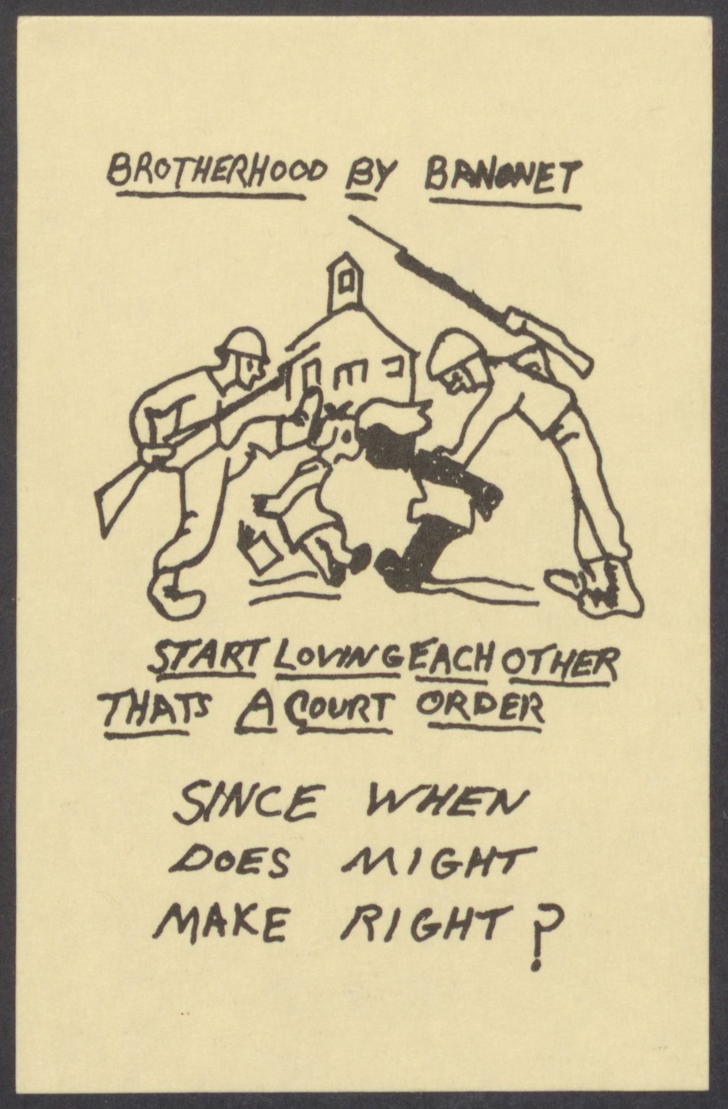 Printed card depicting racist imagery relating to the desegregation of Central High. Elizabeth Huckaby papers, 1936-1988 (UALR.MS.0118)