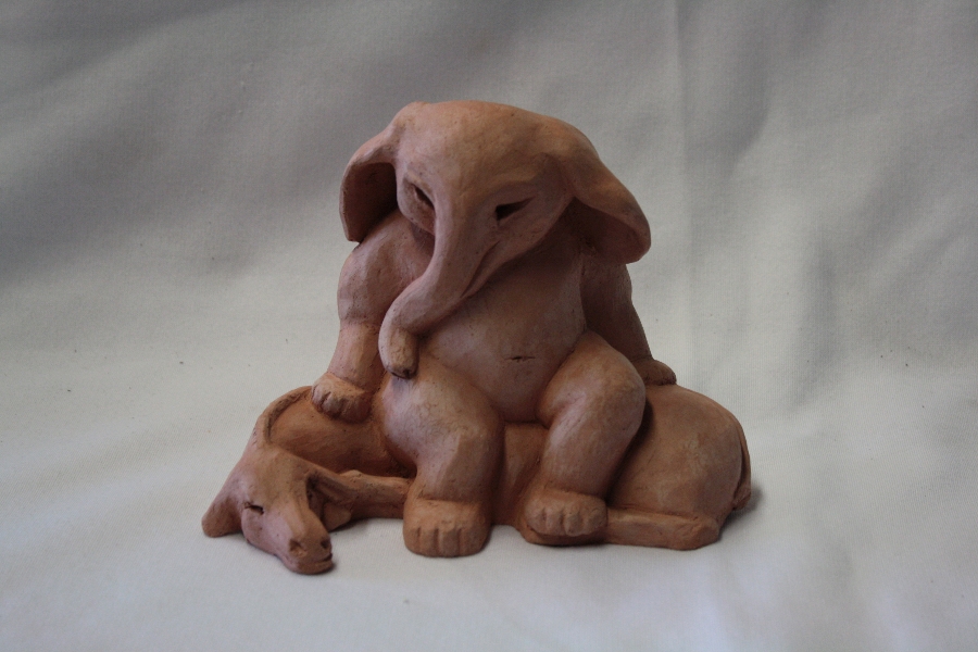 Elephant sitting on a donkey, part of Winthrop Rockefeller's collection of elephants Elephant sitting on a donkey, part of Winthrop Rockefeller's collection of elephants