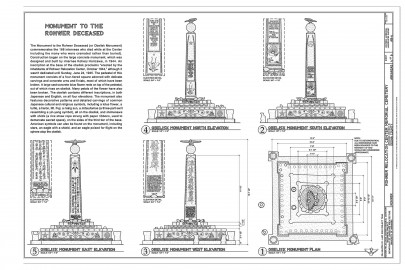 Historic American Landscape Survey Historic Monument to the Rohwer Dead drawing, 2012 (Courtesy of the University of Arkansas)
