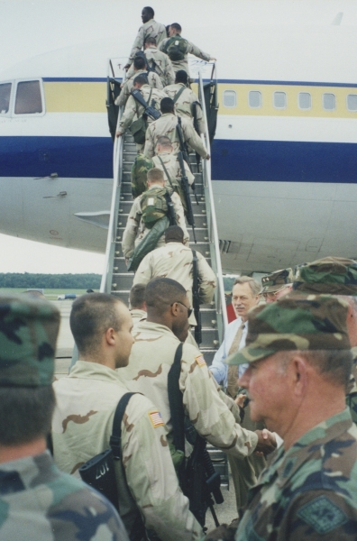 Snyder and Adjutant General Don Morrow attending a military send-off, 1 June 1999