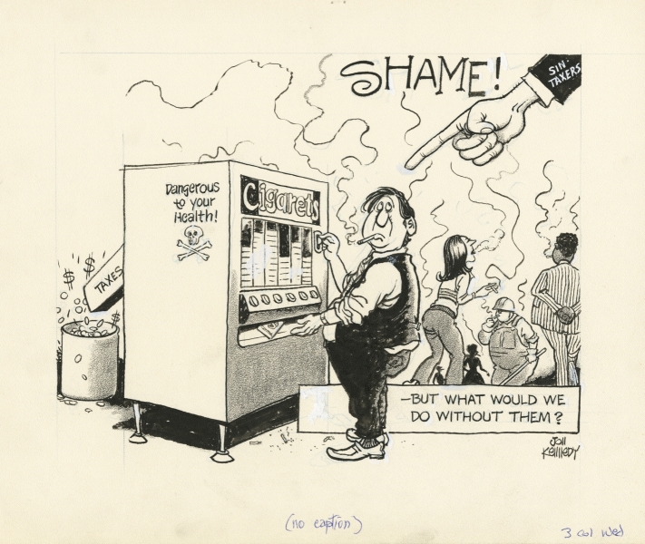 Jon Kennedy political cartoon on smoking,  March 1983