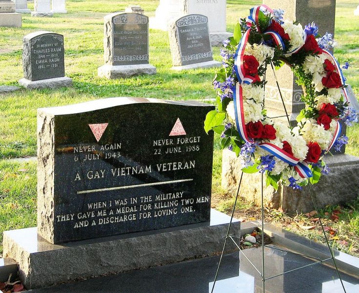 Gravesite of T.Sgt. Leonard P. Matlovich. The stone reads, "When I was in the military, they gave me a medal for killing two men and a discharge for loving one."