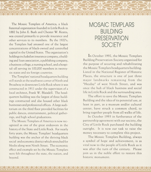Mosaic Templars Building Preservation Society brochure