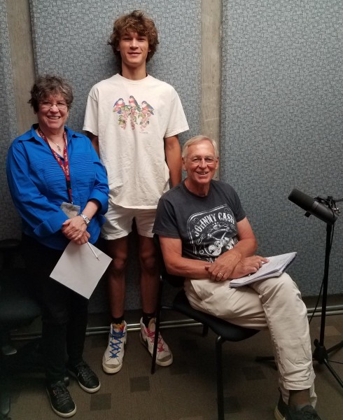 Kaye Lundgren with Vic Snyder and his son Penn in the recording studio,  3 June 2022