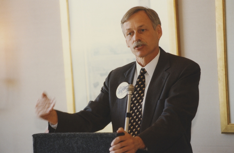 Snyder speaking at a congressional campaign event, 1996