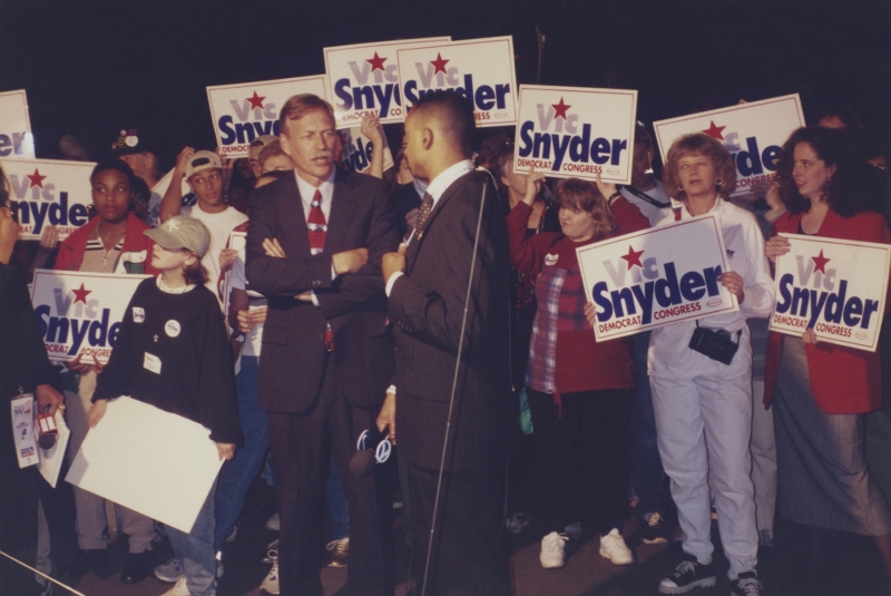 Snyder being interviewed on election night, November 1996