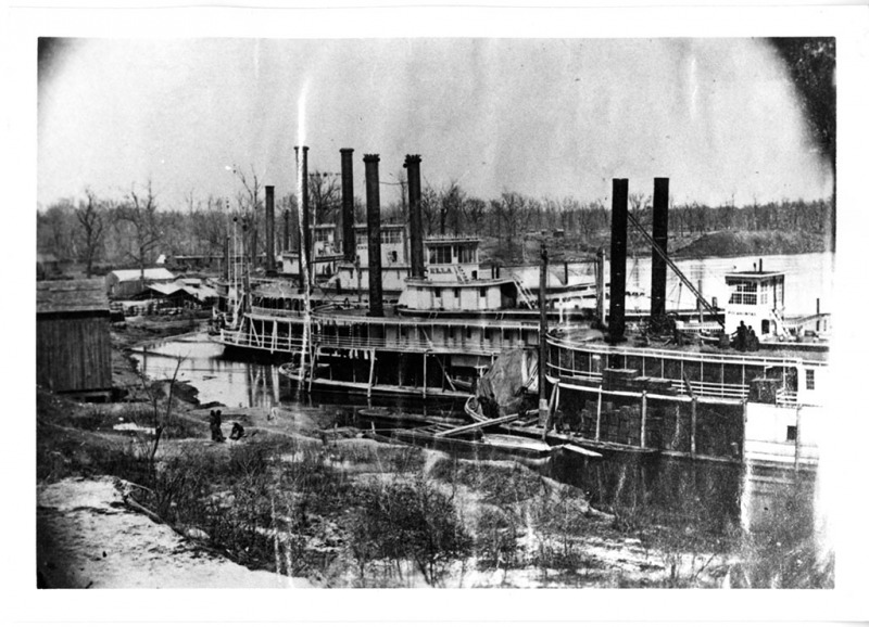 Steamboats at DeValls Bluff - Civil War: Gunboats and Steamboats Photograph Collection, ca. 1861-1865, UALR.PH.0080 - UA Little Rock Center for Arkansas History and Culture