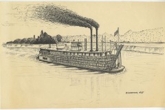 Sketch of steamboat John F. Allen loaded with cotton - 1963 - J.N. Heiskell Oversized Photograph Collection, 1861-1986, UALR.PH.0101 - UA Little Rock Center for Arkansas History and Culture