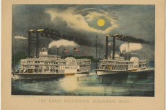 Print of great Mississippi steamboat race between Robert E Lee and Natchez steamboats - undated -  J.N. Heiskell Oversized Photograph Collection, 1861-1986, UALR.PH.0101 - UA Little Rock Center for Arkansas History and Culture