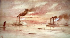 The Race Between the 'Eclipse' and the 'Princess' - 1911 - watercolor on paper - 29.3 x 54.8 cm - Courtesy of The Arts and Science Center for Southeast Arkansas