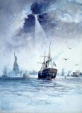 New York Harbor - 1894 - watercolor on paper - 35.7 x 26.2 cm - Courtesy of The Arts and Science Center for Southeast Arkansas