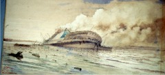 Burning of the Steamer 'Sultana' - 1911 - watercolor on paper - 32.4 x 64.2 cm - Courtesy of The Arts and Science Center for Southeast Arkansas