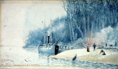 First Woodyard on the Mississippi River - 1911 - watercolor on paper - 12.5 x 22 cm - Courtesy of The Arts and Science Center for Southeast Arkansas