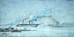 First Steamboat on the Western Waters - 1912 - watercolor on paper - 12.5 x 25.8 cm - Courtesy of The Arts and Science Center for Southeast Arkansas