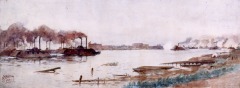 View of Memphis Harbor - 1917 - watercolor on paper - 31.8 x 86.25 cm - Courtesy of The Arts and Science Center for Southeast Arkansas