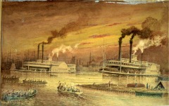 'Princess' and 'Eclipse' in New Orleans - 1920 - watercolor on paper - 23.5 x 36.3 cm - Courtesy of The Arts and Science Center for Southeast Arkansas