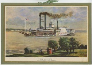 Print of the steamboat J. M. White on the Mississippi River - undated -  J.N. Heiskell Oversized Photograph Collection, 1861-1986, UALR.PH.0101 - UA Little Rock Center for Arkansas History and Culture