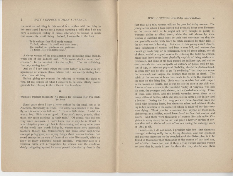Why I Oppose Woman Suffrage, a Pamphlet not an Essay, by George R. Lockwood, 1912 (pages 2-3)