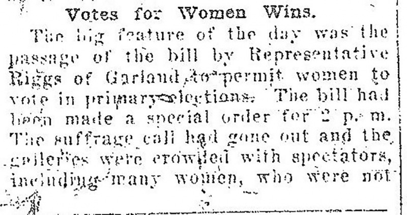 Image of "Votes for Women Passes House" Arkansas Gazette article, February 16, 1917 (part 2).