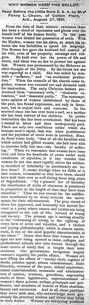 Image of "Why Women Need the Ballot" Woman's Chronicle article, August 27, 1891 (part 1).