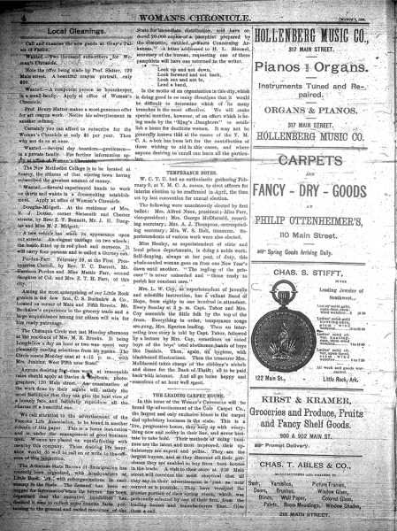 Image of Innaugural Edition of the Woman's Chronicle, March 3, 1888 (page 4).