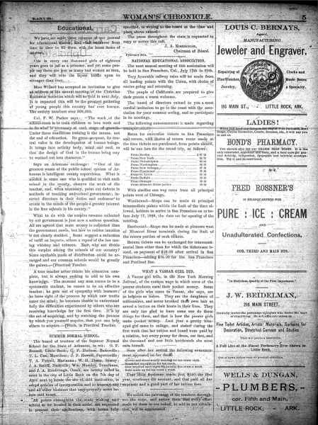 Image of Innaugural Edition of the Woman's Chronicle, March 3, 1888 (page 5).