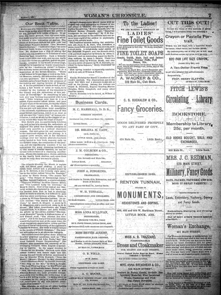 Image of Innaugural Edition of the Woman's Chronicle, March 3, 1888 (page 7).
