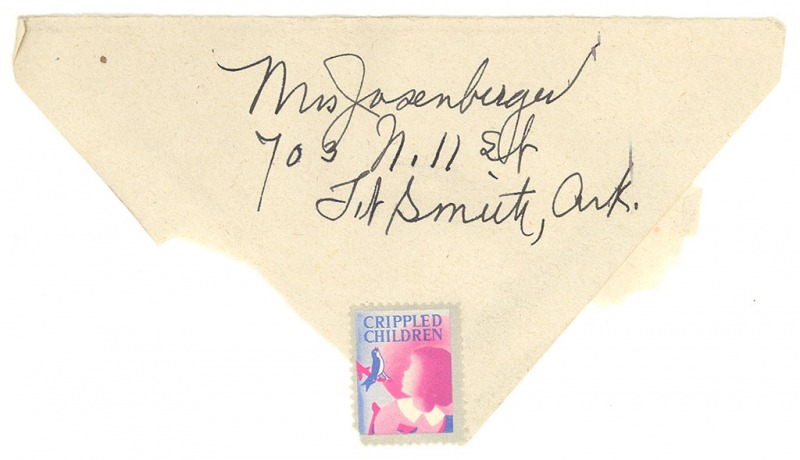 Envelope address from greeting card from Mame Josenberger to W. E. B. Du Bois, ca. May 1946, wishing Du Bois a happy 50th wedding anniversary.