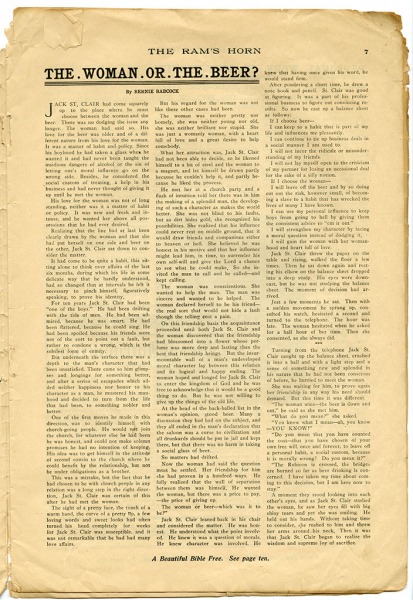Image of "The Woman or the Beer" article/short story by Bernie Babcock