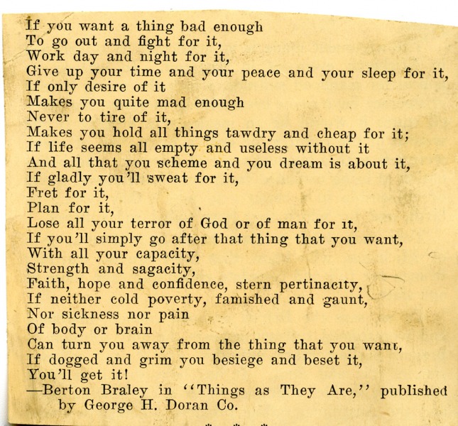 Image of "If you want a thing bad enough poem," by George H. Doran Co.
