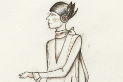 Image of female character wearing knee-length hemline, representative of c. 1924 styles.