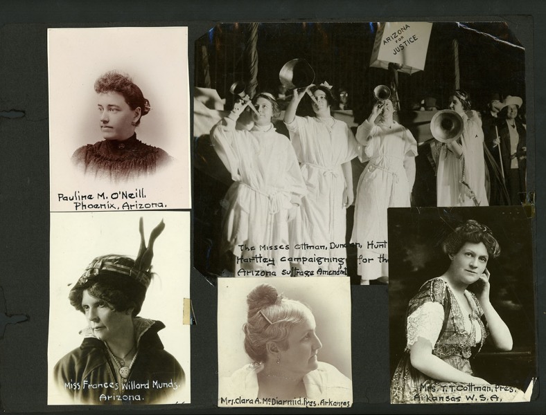 Arizona suffrage image featuring Arkansans Mrs. Clara McDiarmid and Mrs. T.T. Cotnam