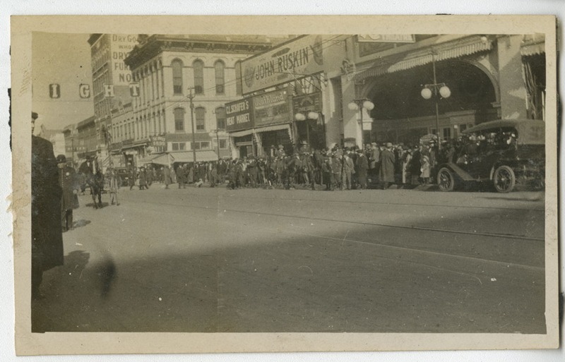 200 block of Main Street with women's suffrage protestors (View 1)