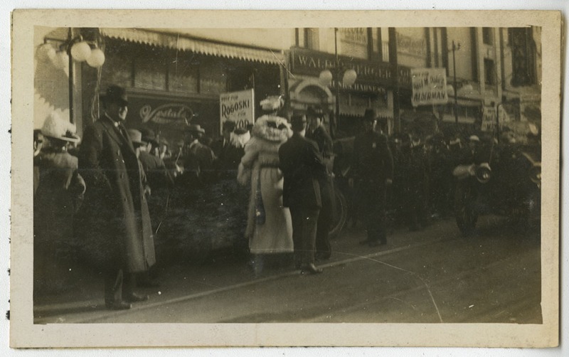200 block of Main Street with women's suffrage protestors (View 2)