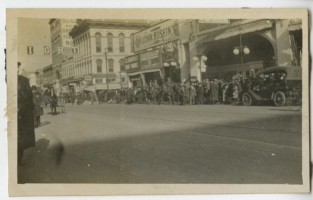 200 block of Main Street with women's suffrage protestors (View 1)