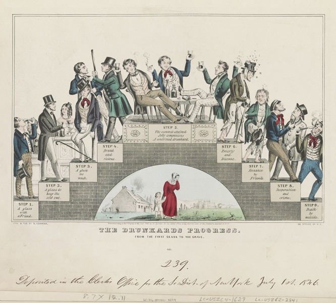 The drunkards progress. From the first glass to the grave.
