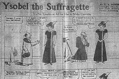 Image of Ysobel the Suffragette political cartoon entitled "It's no trouble at all for her to make converts" by T.E. Powers, Arkansas Gazette, February 07, 1911. Copyright, 1911, by the New York Evening Journal Publishing Co.
