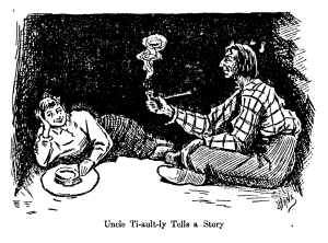 Illustration with caption "Uncle Ti-ault-ly tells a story".