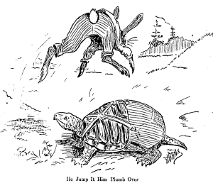 Illustration with caption "He jump it him plumb over".