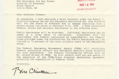 Letter from Bill Clinton regarding FEMA and severe Arkansas ice storm of February 9-10, 1994