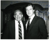 Ed Asner (left) and Jim Guy Tucker pose for a photograph in 1980 during the White House Conference on Families. The note on the top reads “Jim, you mean only six trips to Vidal Sassoon , and I can look like you!  A pleasure meeting you.  Best , Ed Asner”