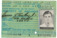 Jim Guy Tucker identification card for University of Arkansas