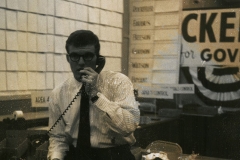 Jim Guy Tucker at Winthrop Rockefeller campaign headquarters supporting Democrats for Rockefeller, 1964.